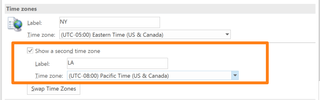outlook options second time zone