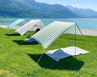 A set of striped beach tents from Fatboy