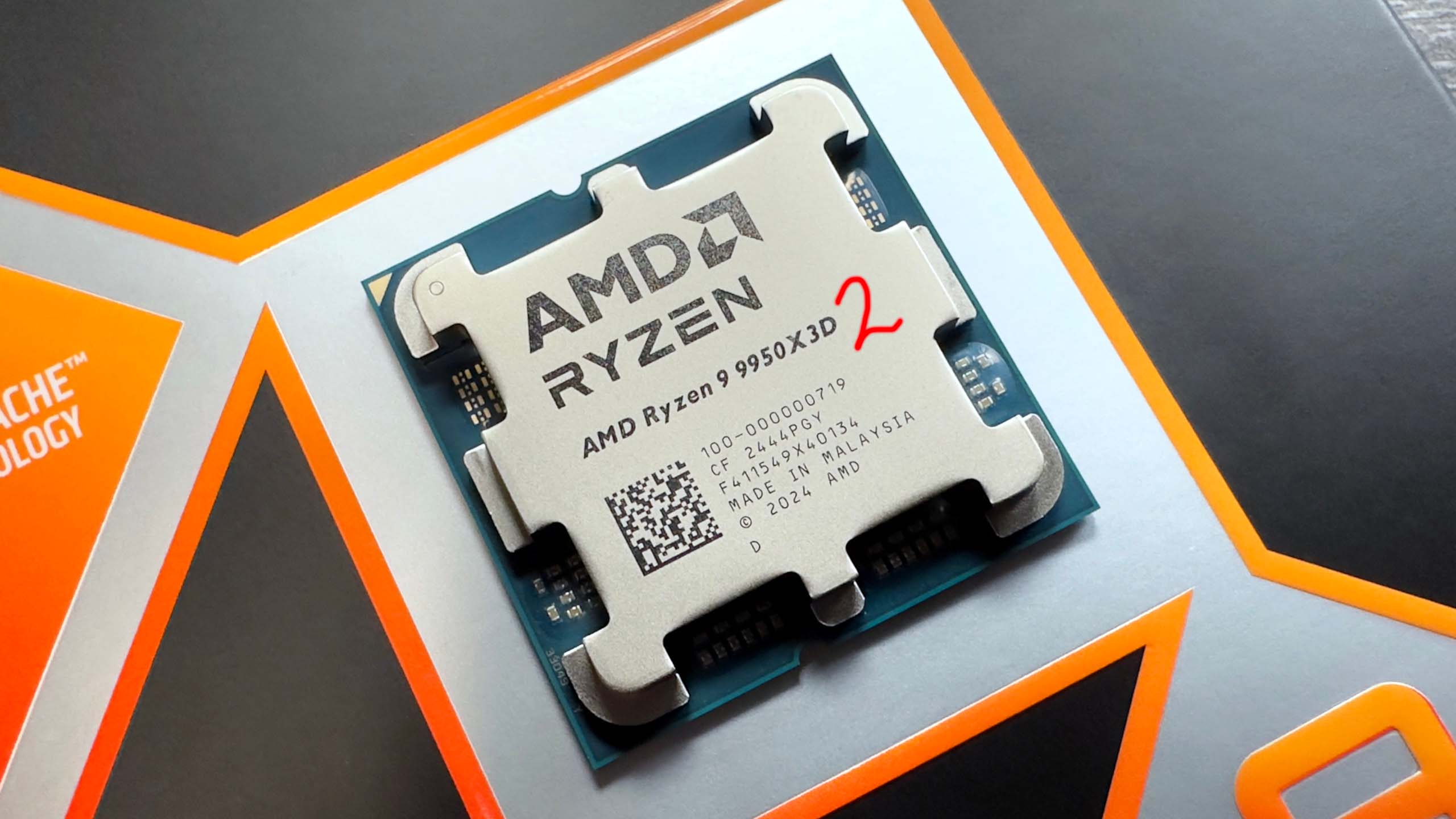 Mock up of the AMD Ryzen 9 9950X3D2 processor