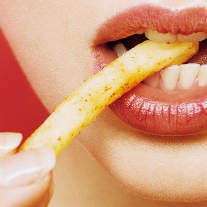 Lip, Mouth, Skin, Chin, Tooth, Eating, Junk food, Organ, Jaw, Food, 