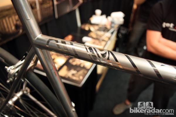 A mix of polished and blasted surfaces make up the graphics on this Naked Bicycles all-road bike.