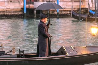 Kenneth Branagh as Poirot in Venice filming A Haunting in Venice