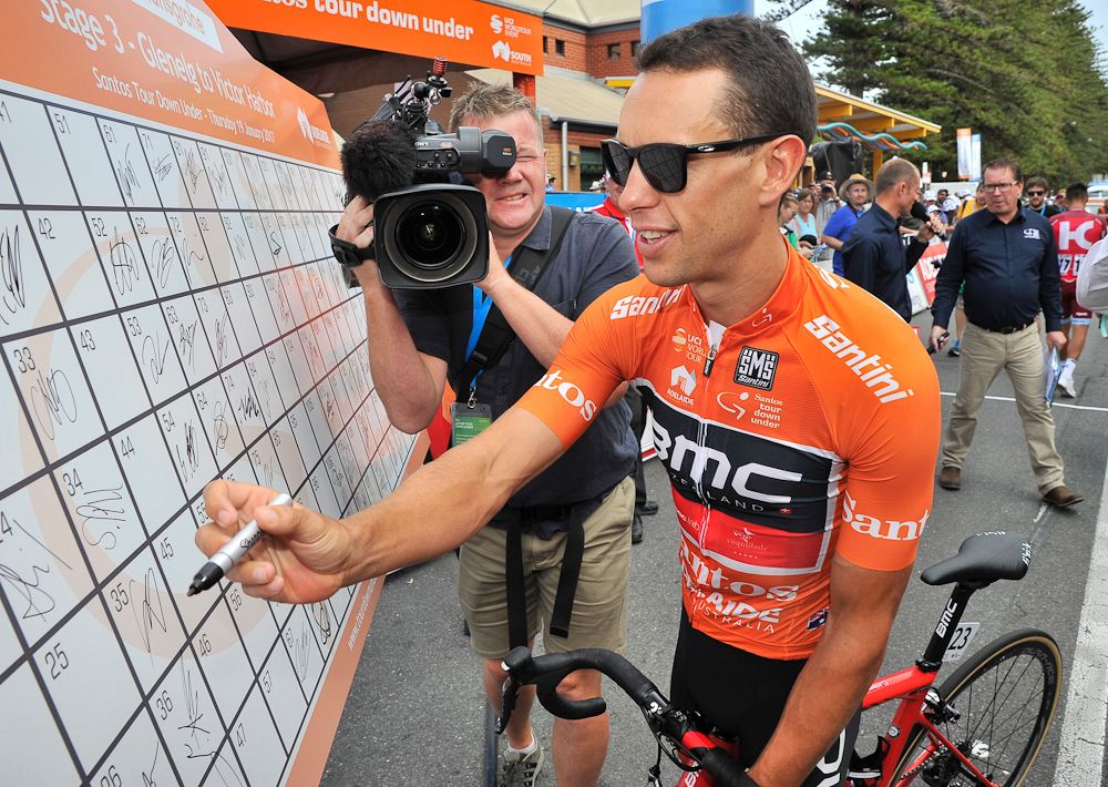 Richie Porte signs in for stage 3 at the Tour Down Under