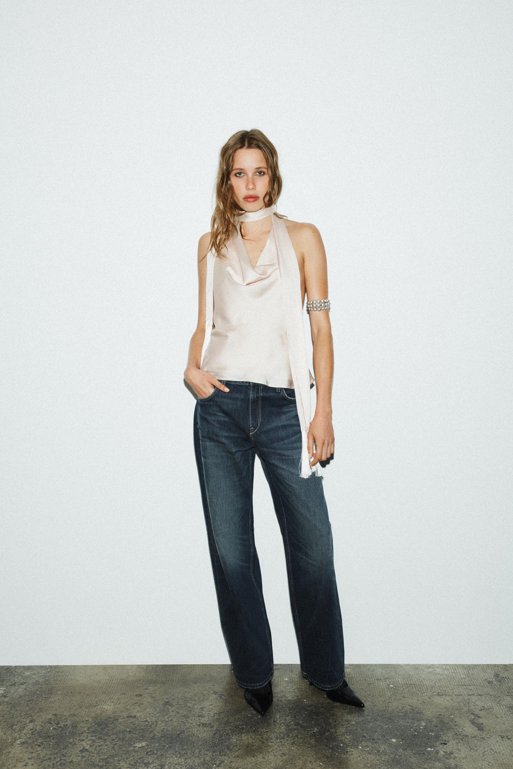 Fringed Satin Halter Top