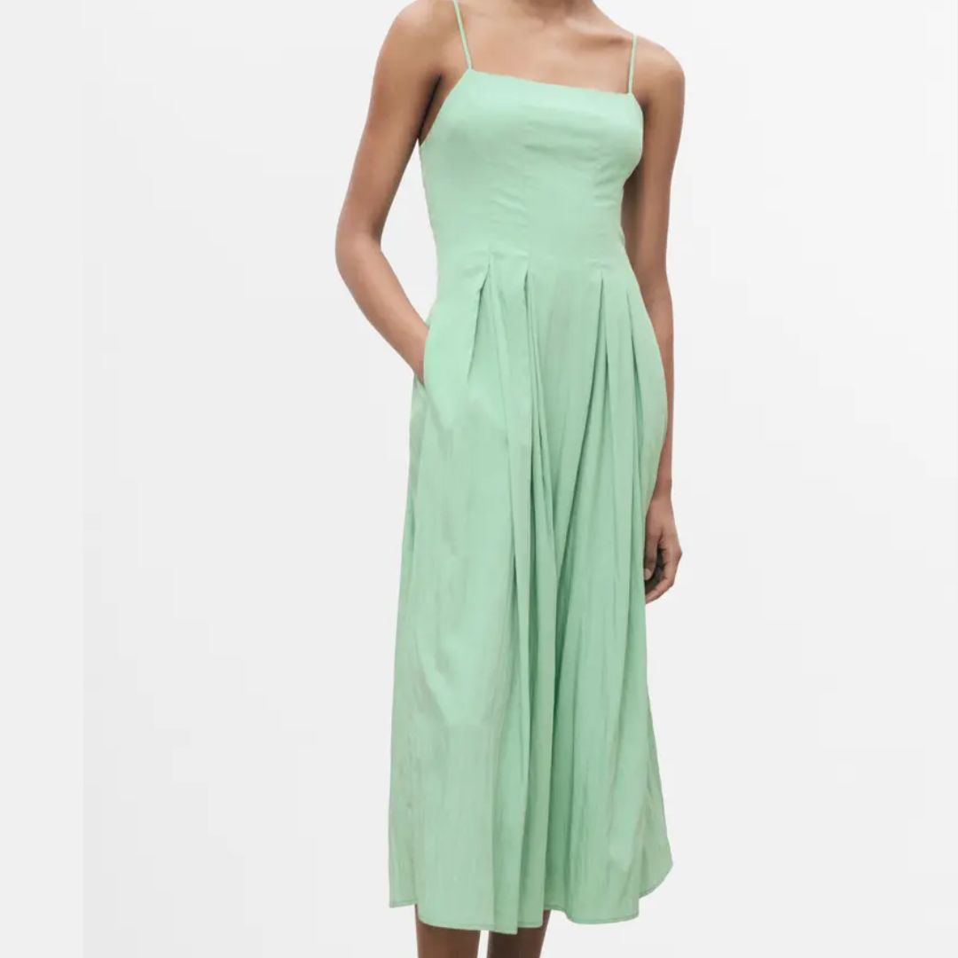 Mango Pleated Mint Midi Dress