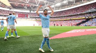 Manchester City's Ilkay Gundogan celebrating his second goal in the FA Cup final