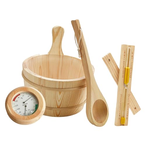 Stgfyxgs 4 Sauna Accessories: Wooden Bucket, Ladle, Thermometer, Hourglass. Equipment, Wear-Resistant and
