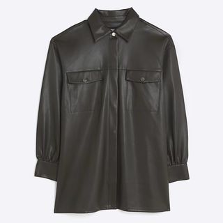 black faux Leather shacket