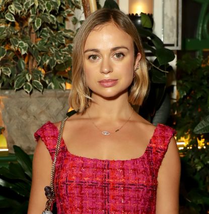 Lady Amelia Windsor wearing a pink tweed dress