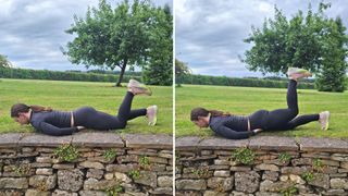 T3's active writer performing prone hip extension