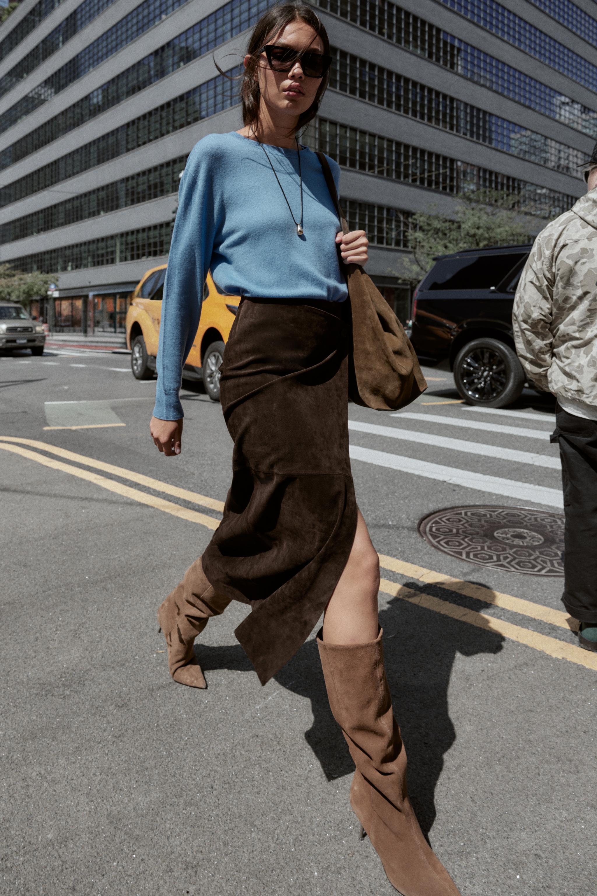 100% Leather Wrap Midi Skirt