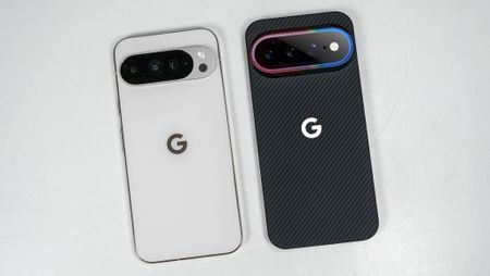 A white Google Pixel 10 Pro XL next to a mockup of a Google Pixel 11 Pro XL with a Thinborne case