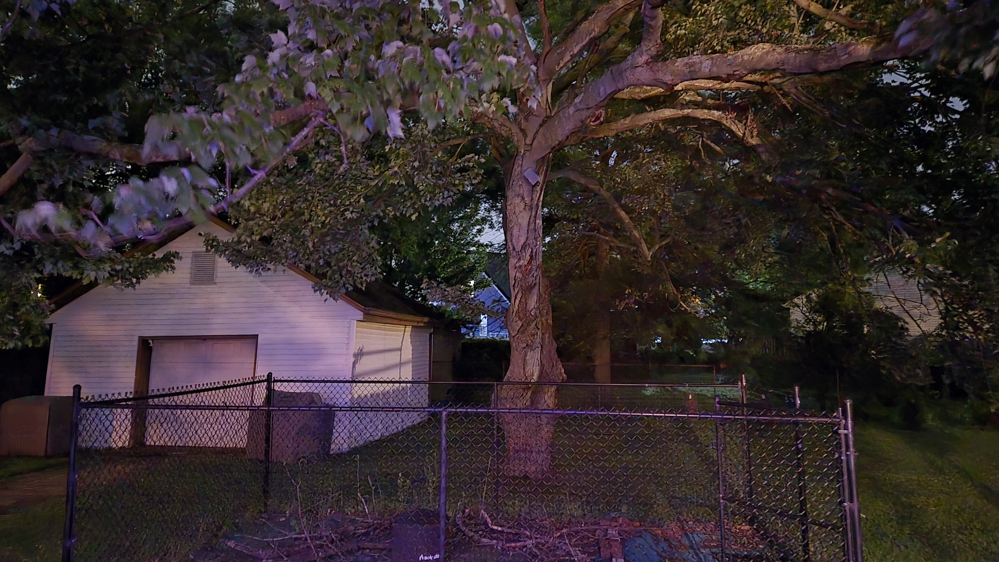 galaxy z flip 7 night shot of shed and tree