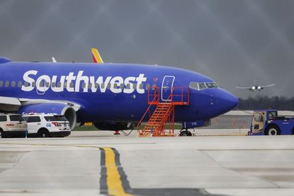 The Southwest Airlines plane that had to make an emergency landing in Philadelphia on Tuesday.