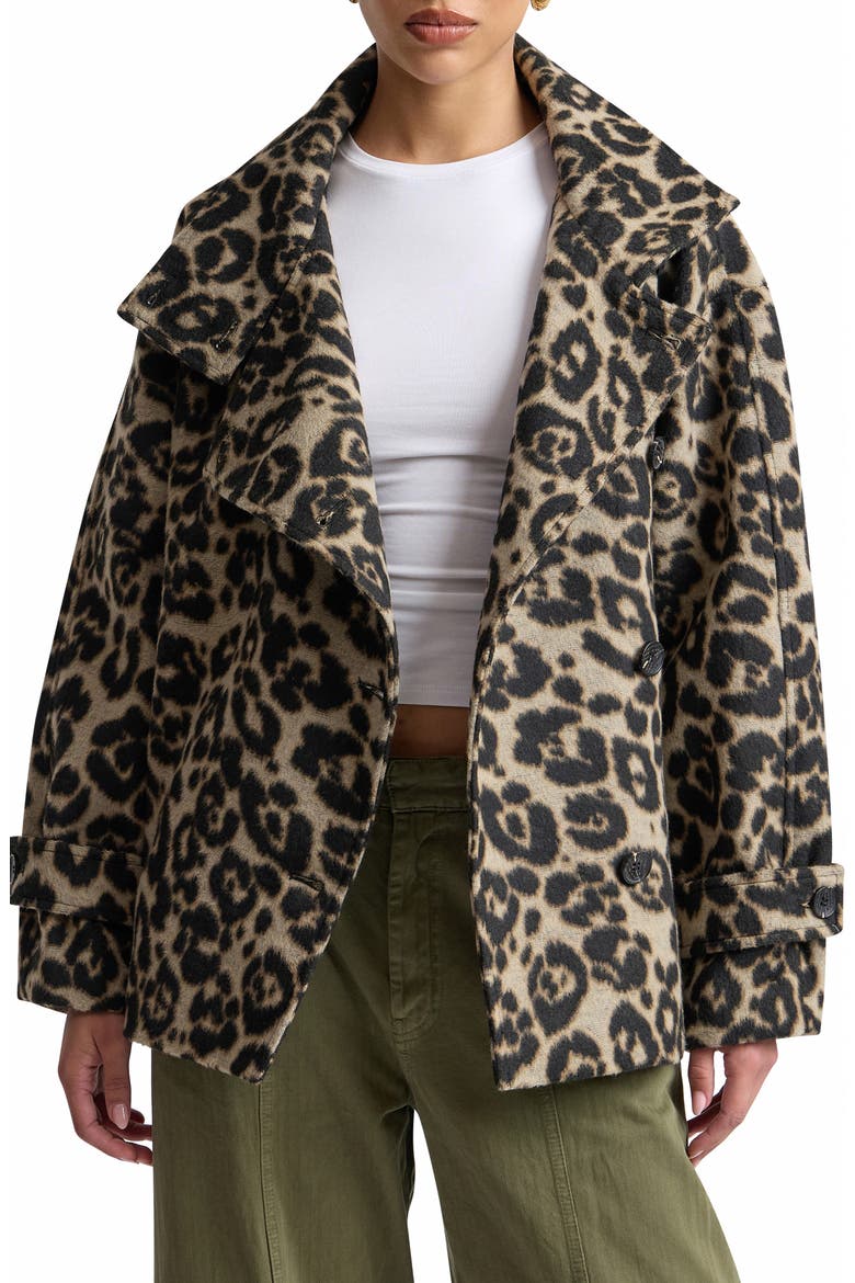Leopard Print Funnel Neck Cocoon Coat