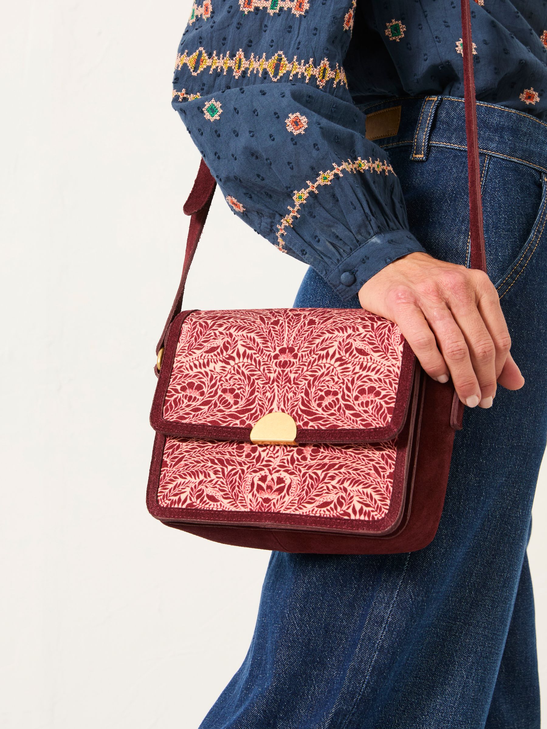 Burgundy Red Floral Bouquet Crossbody Bag