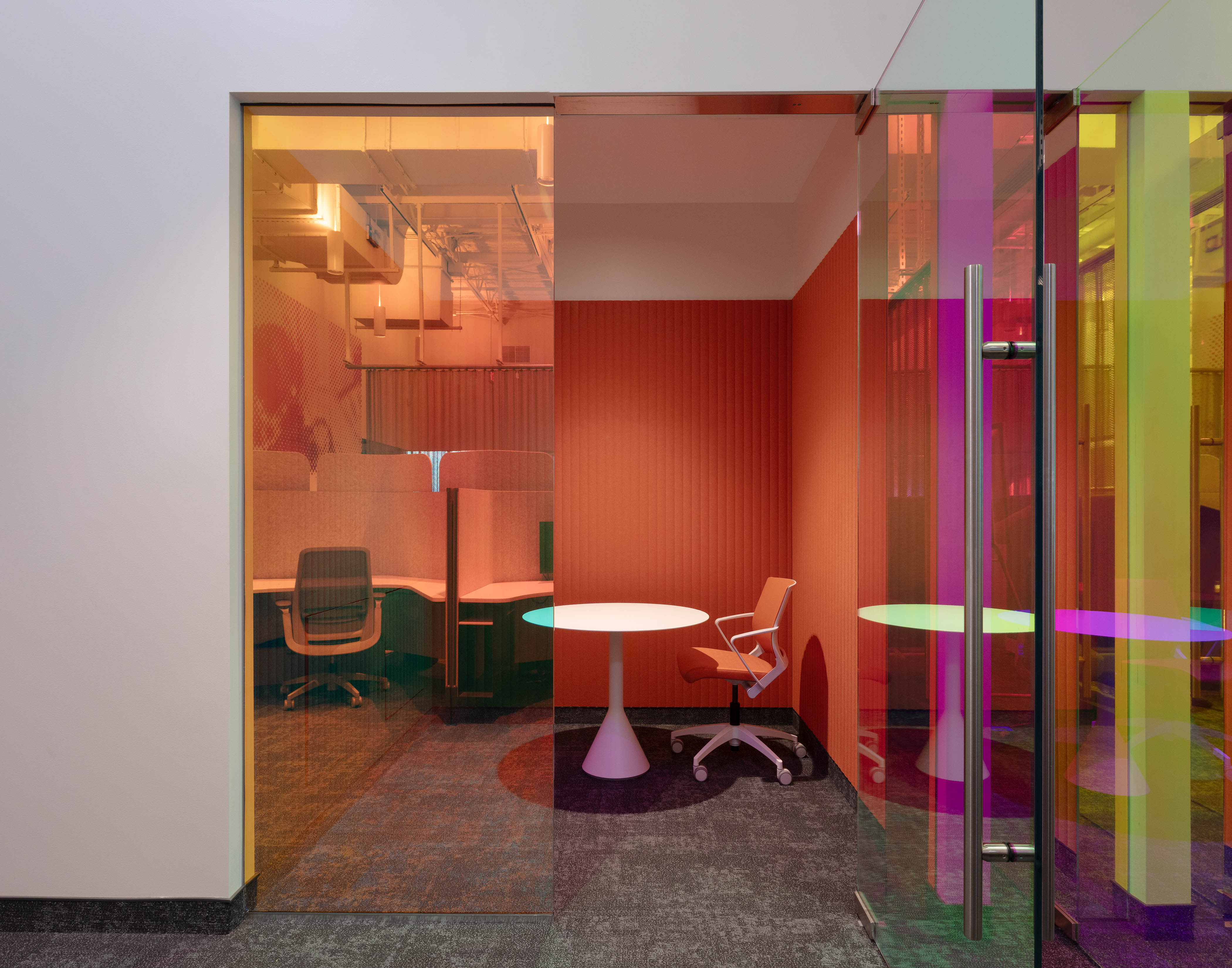 view of colourful and quirky Global Protection Corporation condom factory headquarters