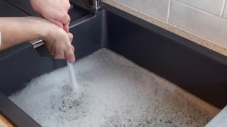 Water in blocked sink