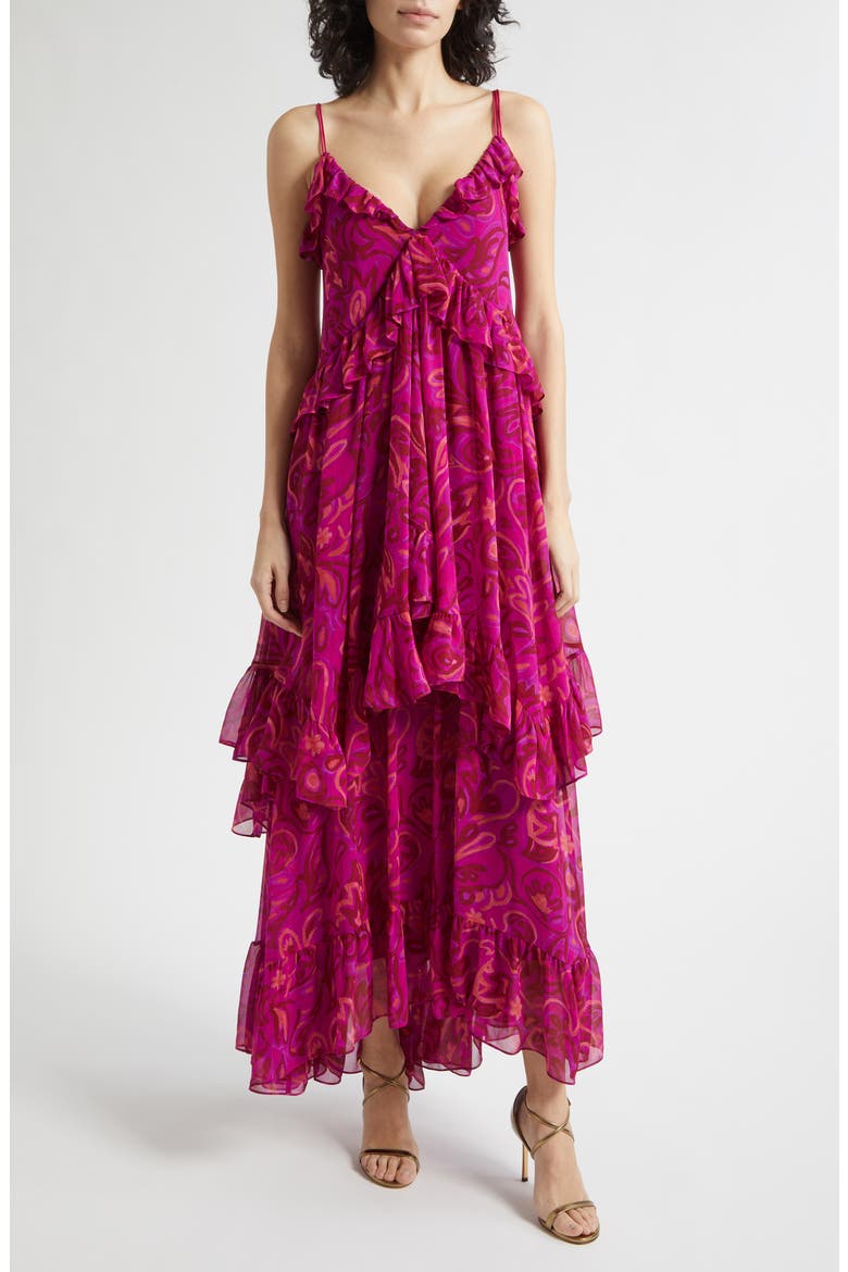 Anahi Paisley Bloom Ruffle Maxi Dress