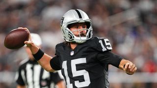 Quarterback Gardner Minshew #15 of the Las Vegas Raiders throws ahead of the49ers vs Raiders free live streams for 2024 NFL preseason game