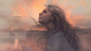 Make digital look traditional; a woman in front of a sunset