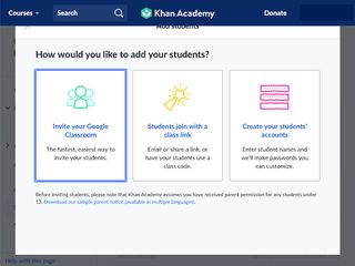 Khan Academy screenshot: How to add students