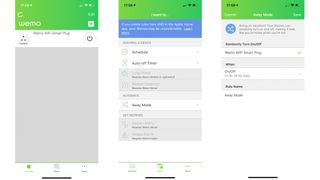 Screenshots from Wemo app for controlling Wemo Wifi smart plug