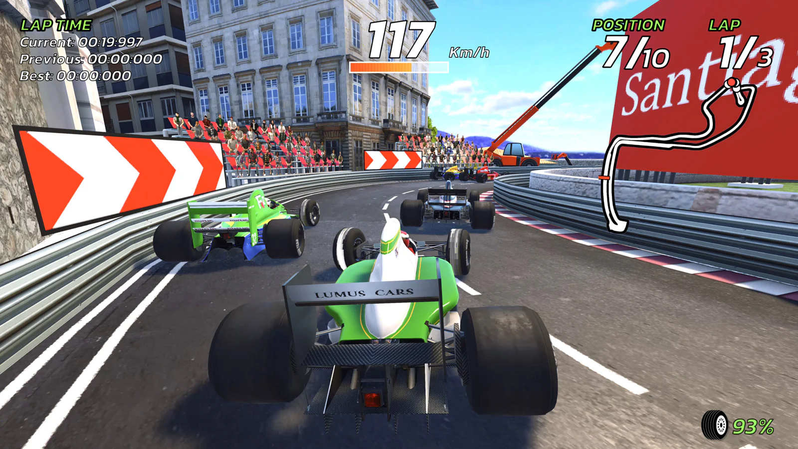 Retro racing game 4PGP, colourful low-poly game screens