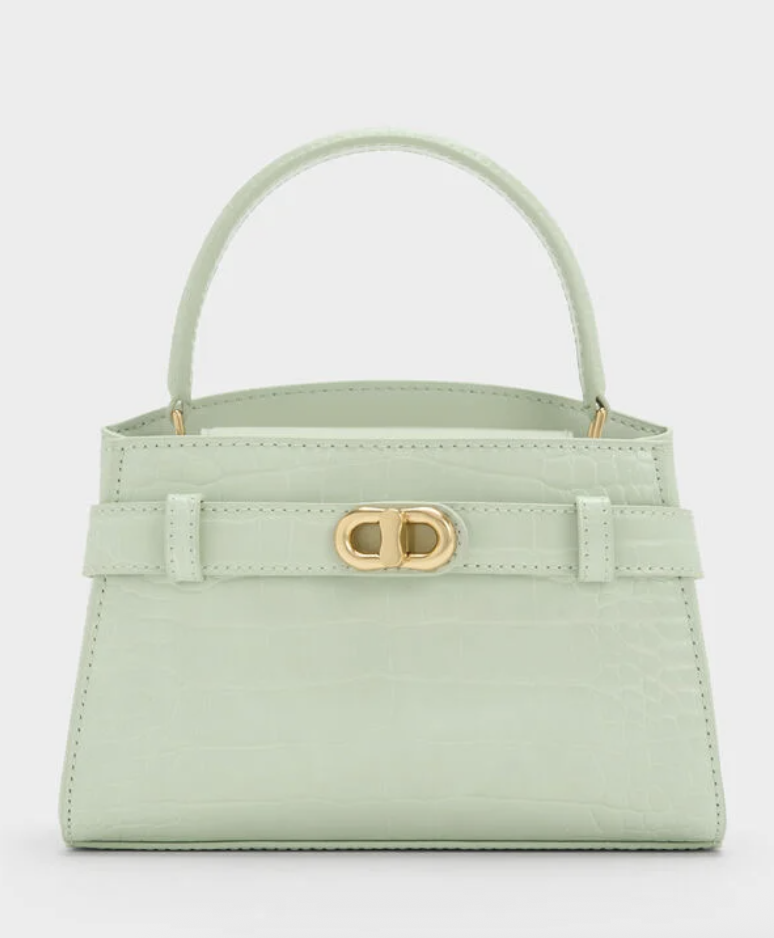 Charles &amp;amp; Keith, Aubrielle Croc-Effect Belted Top Handle Bag