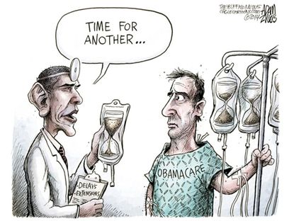 Obama cartoon ObamaCare delay