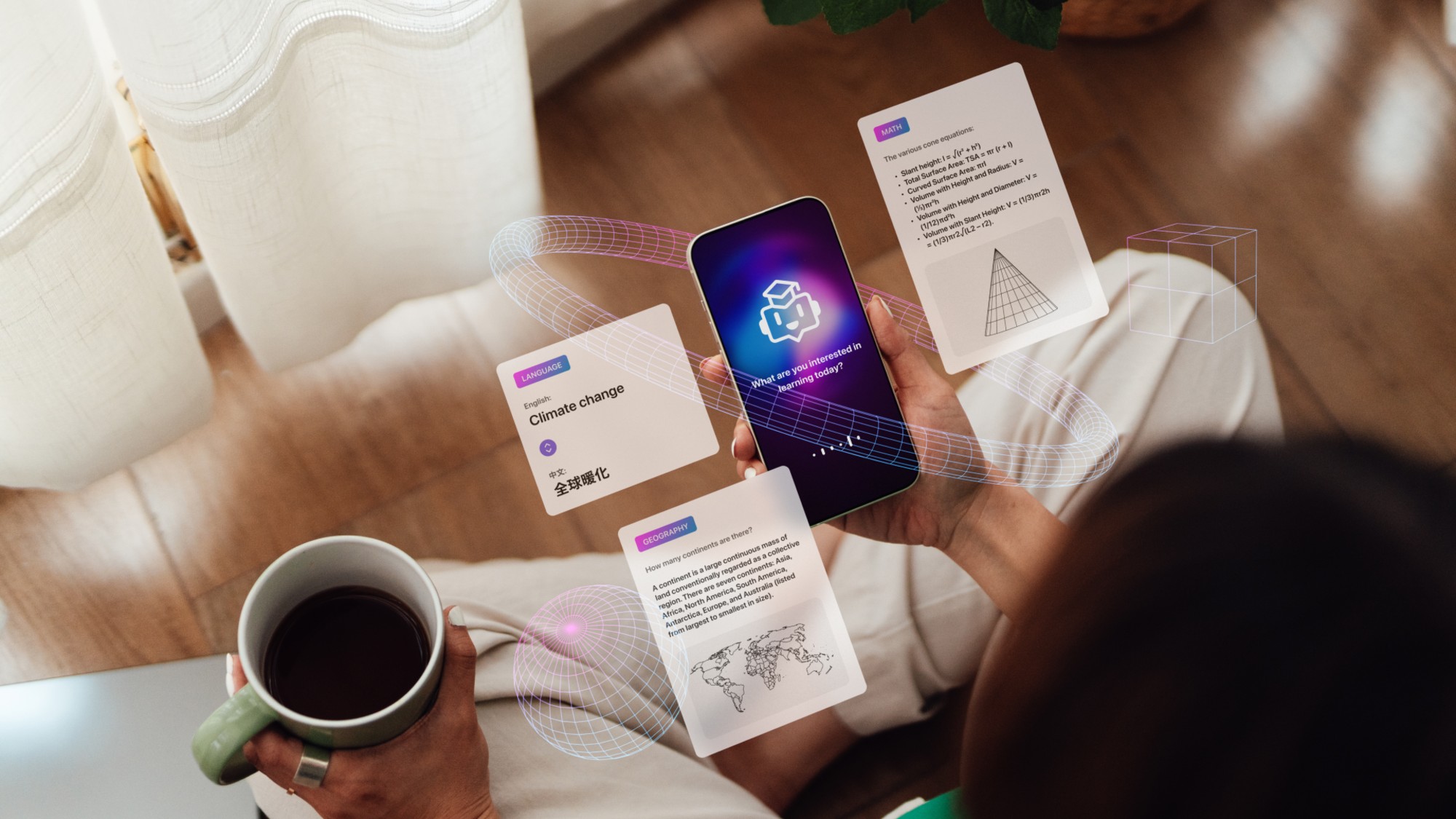 A stock photo of a woman using an AI chatbot on her phone. 