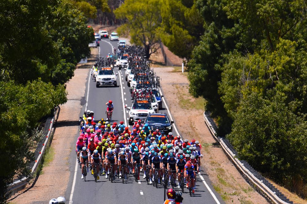 The Tour Down Under peloton fills the road