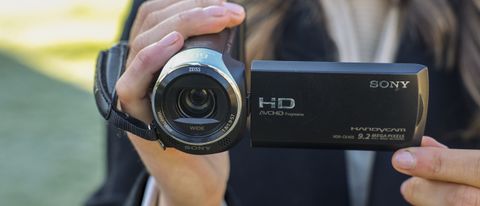 A front-on view of the Sony HDR-CX405 camcorder