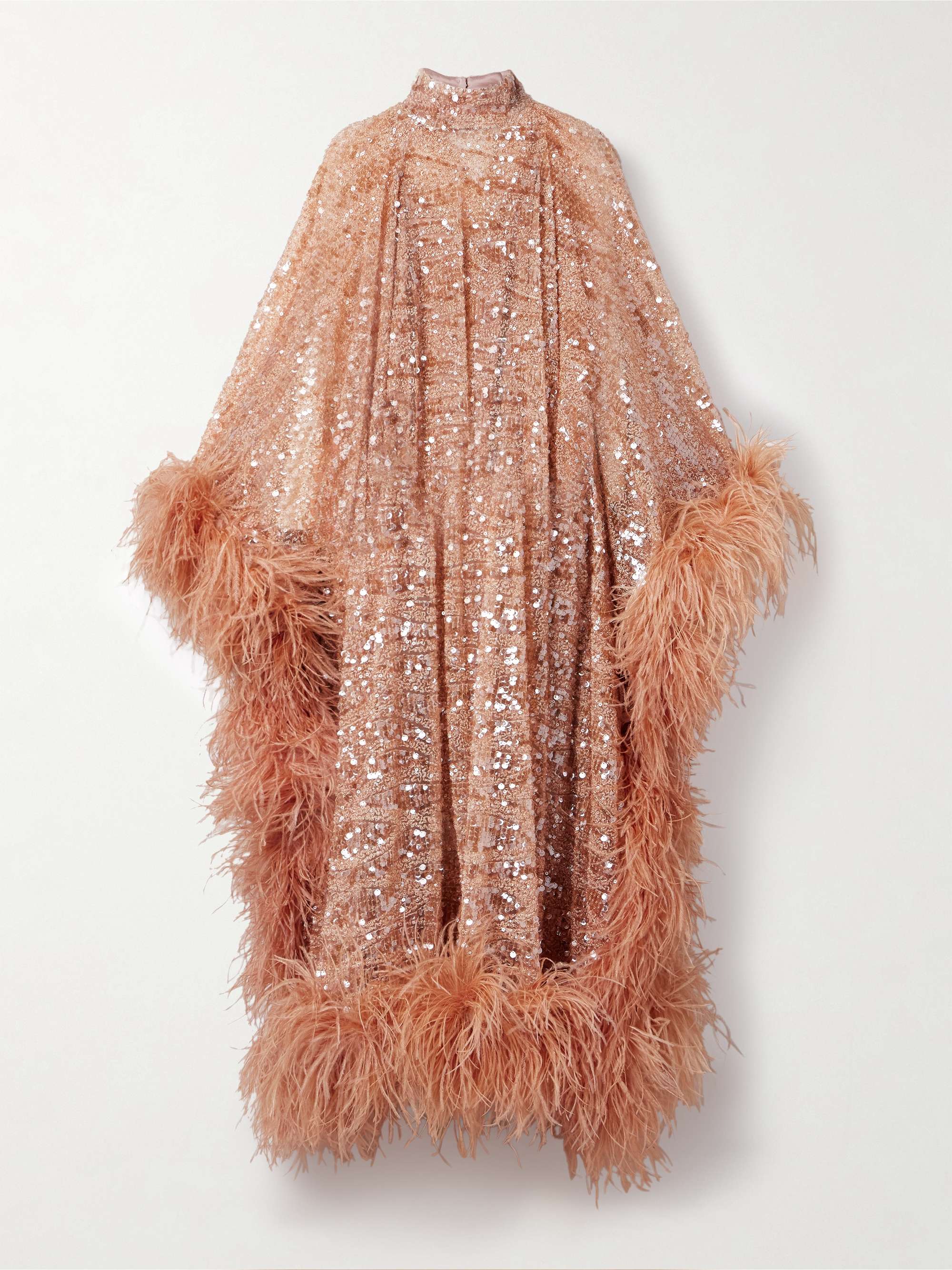 Casta Diva Sublime Oversized Feather-Trimmed Sequined Tulle Gown