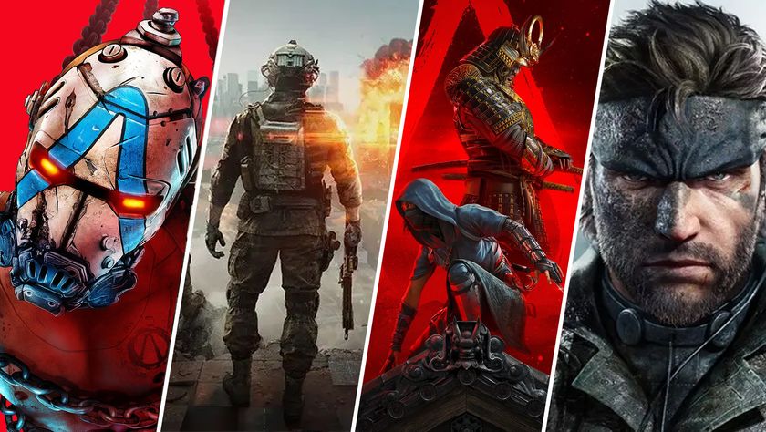 A collage of the box art for Borderlands 4, Battlefield 6, Assassin&#039;s Creed Shadows, and Metal Gear Solid Delta: Snake Eater.