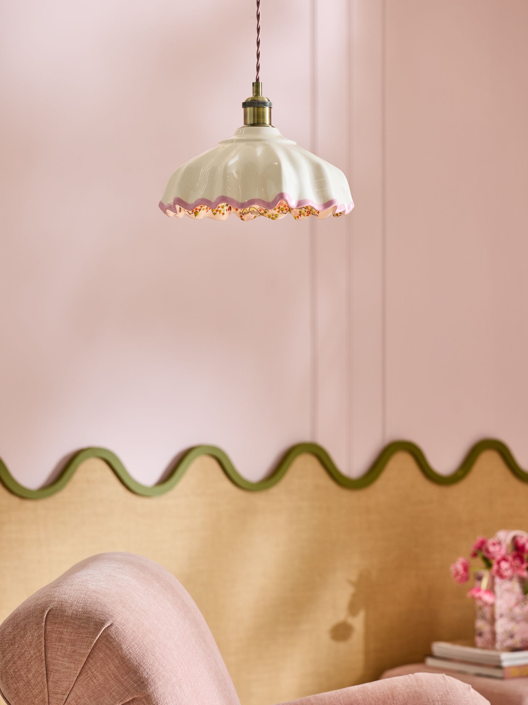 Cath Kidston Pink/cream Ceramic Folded Ceiling Pendant - Size One