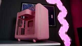 The Hyte X50 PC case on a desk ready to be built into for testing and review.