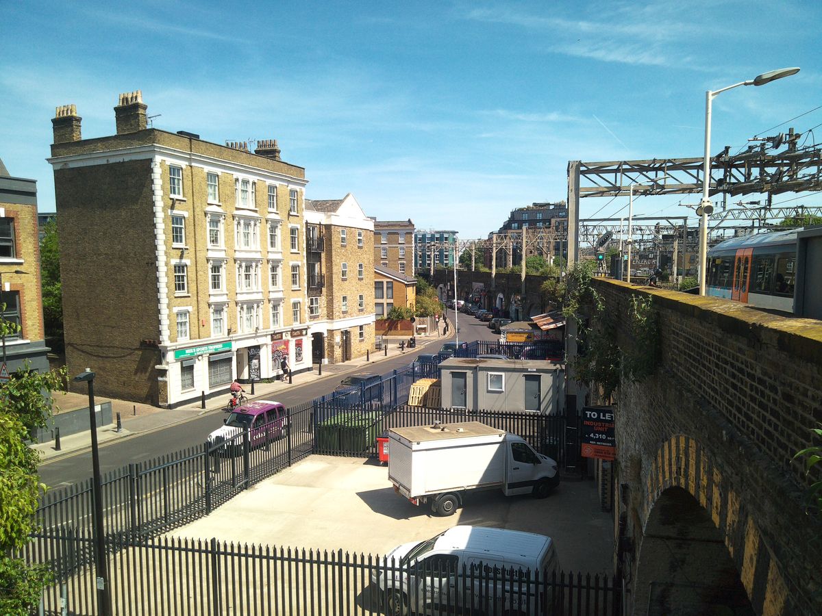 Sample image from Camp Snap CS-Pro digital compact camera showing view from height of roads in Hackney