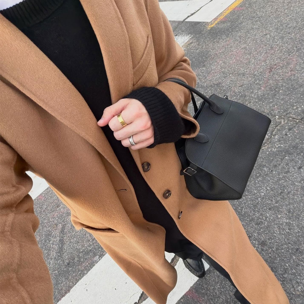 men's outfit with camel coat