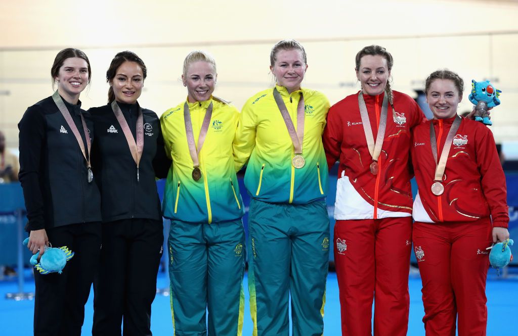 The women's team sprint podium