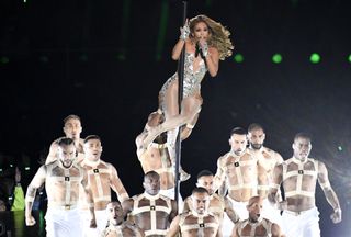 Jlo performing at the most watched Super Bowl halftime show