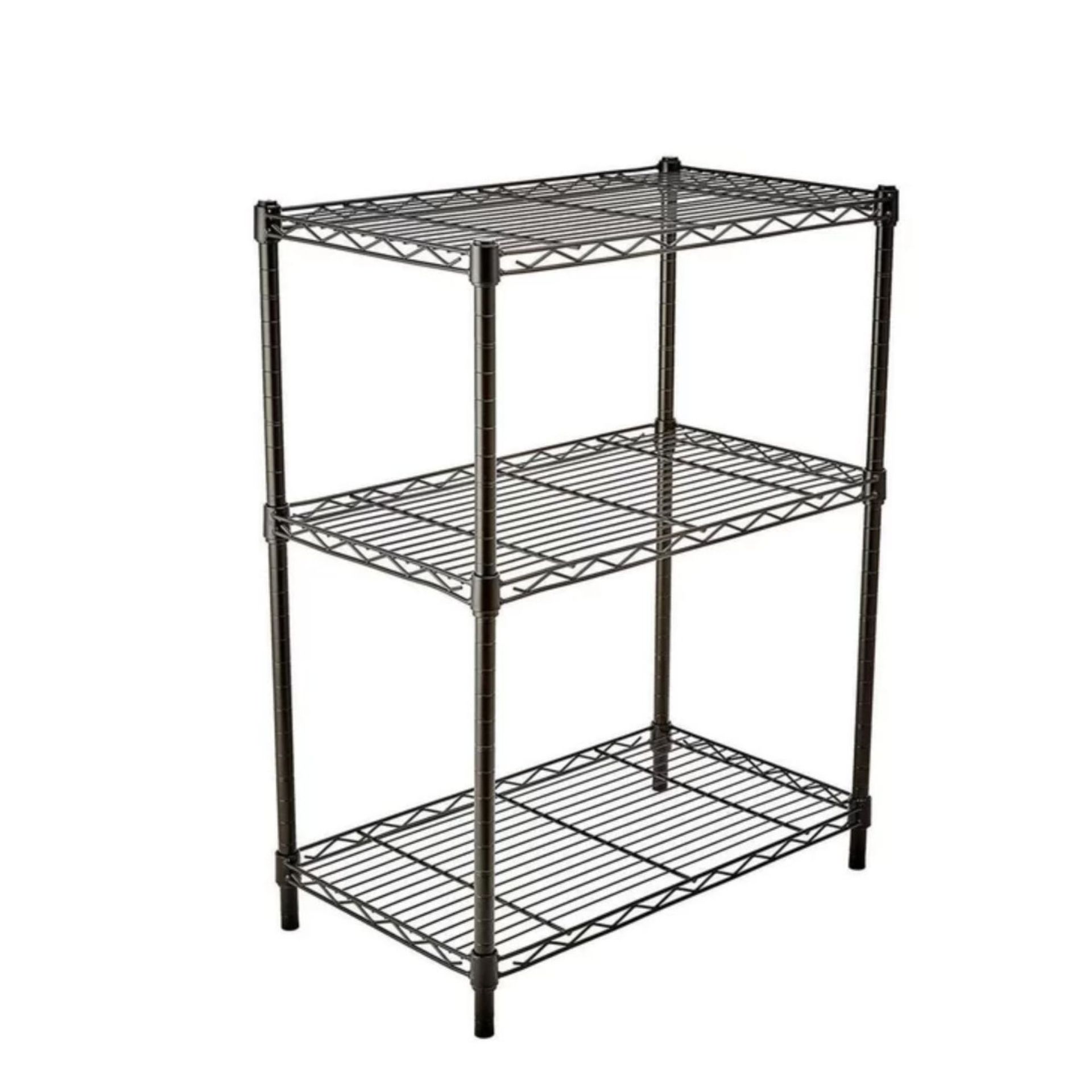 A short black metal shelf