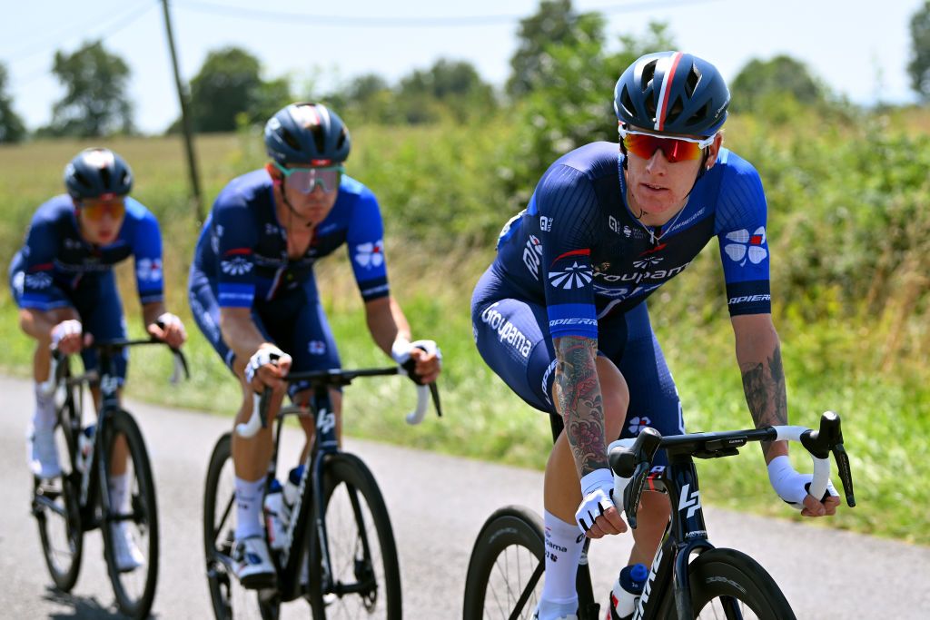 LAPLAINETONIQUE FRANCE JULY 31 Jake Stewart of Great Britain and Team GroupamaFDJ competes during the 35th Tour de lAin 2023 Stage 1 a 154km stage from Loyettes to La Plaine Tonique on July 31 2023 in La Plaine Tonique France Photo by Luc ClaessenGetty Images