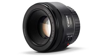 Product shot of the Canon EF 50mm f/1.8 STM, one of the best Canon lenses for DSLRs