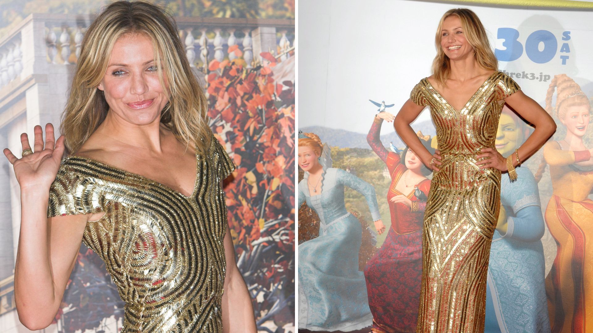 Two images of Cameron Diaz at the "Shrek the Third" Tokyo Premiere
