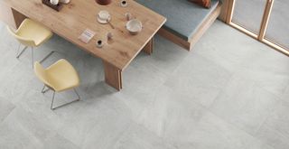 stone flooring in a kitchen diner shown from above