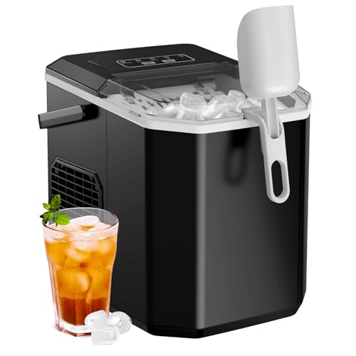 Silonn Ice Maker Countertop, Portable Ice Machine With Carry Handle, Self-Cleaning Ice Makers With Basket and Scoop, 9 Cubes in 6 Mins, 26 Lbs Per Day, Ideal for Home, Kitchen, Camping, Rv