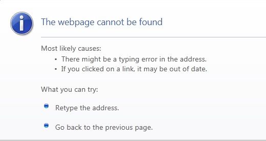 Famous internet explorer error message &quot;the webpage cannot be found&quot;