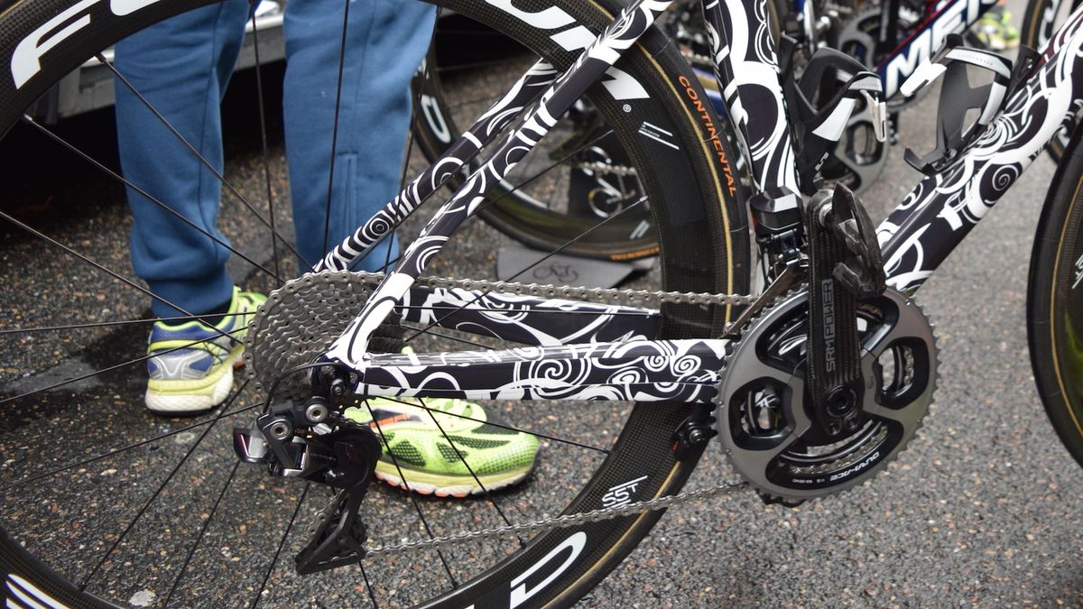 The Merida Reacto is wrapped substantially in tape to keep as many features as conspicuous as possible