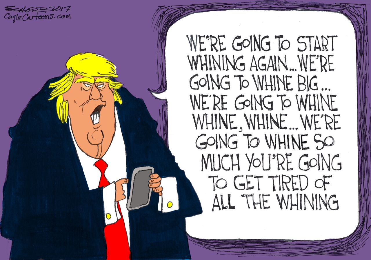 Political cartoon U.S. Trump tweets New York Times interview